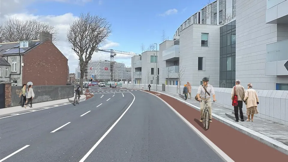 An artist’s impression of the scheme looking north on the southern arm of the junction at South Circular Road.