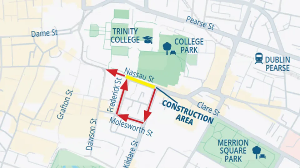 Cyclist Diversion 1: Cyclist diversion via Molesworth St during first phase of construction works
