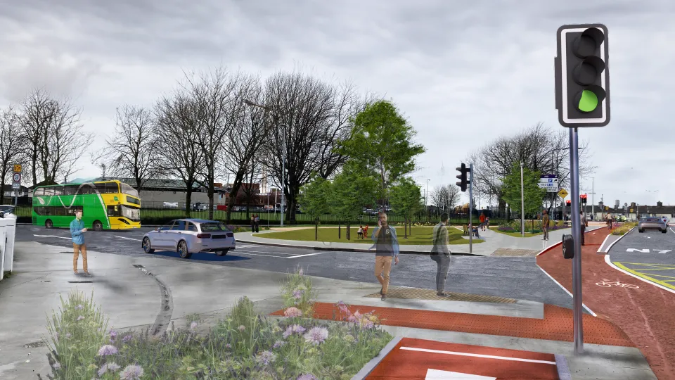 Artist’s Impression of the Proposed Scheme Looking Towards the Bus Gate on Slievenamon Road from Dolphin Road
